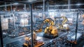 Robotic arms working in a modern automated warehouse Robotic process automation concept