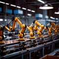 Robotic automatic servo arms for automated assembly line in factory Royalty Free Stock Photo