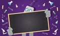 Robotic character with blank space area on blackboard