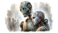 Robotic Companions Embrace in a Futuristic Sci-Fi World