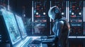 Robotic Computation Technology Assistant Operation Visualizing Concept in Artificial Intelligence Background, Generative AI