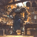 Robotic Craftsman in Forge - Technology and Tradition Blend