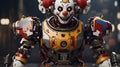 A robotic cyborg and cyberpunk clown, AI latest technology in robotics, AI generated