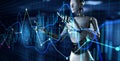 Robotic data analysis automation trading robot. Business finance technology concept. 3d render