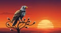 Robotic Eagle Tech Branch Sunset Technology Nature Integration Cyber Security AI Concept Illustration Copy Space Royalty Free Stock Photo