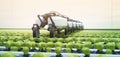 robotic efficient farming taking over in watering and agriculture industry as wide banner with copyspace area, Generative AI