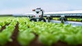 Robotic efficient farming taking over in watering and agriculture industry. copyspace area. Generative AI