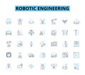 Robotic engineering linear icons set. Automation, Robotics, Innovation, Mechanization, Programming, Manufacture