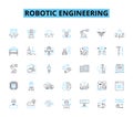 Robotic engineering linear icons set. Automation, Robotics, Innovation, Mechanization, Programming, Manufacture