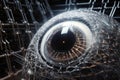 A robotic eye with AIpowered technology watching over a network of connected computers. . AI generation