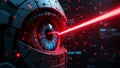 Robotic Eye Shooting Laser Through Data Matrix With Futuristic Graphic Interface Effects
