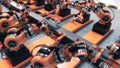 Robotic Factory assembling 3d printer on conveyor belt. 3d illustration