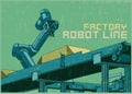 Robotic factory line retro poster illustration