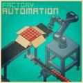 Robotic factory line retro poster