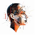 Robotic Female Head With Digital Graphic Patterns - Futuristic Poster Art