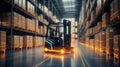 Robotic forklift doing storage in warehouse by artificial intelligence automation