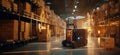 Robotic forklift doing storage in warehouse by artificial intelligence automation