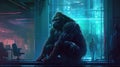 A robotic gorilla guarding a corporate headquarters. Fantasy concept , Illustration painting