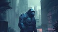 A robotic gorilla guarding a corporate headquarters. Fantasy concept , Illustration painting