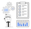 Robotic Hand Activating CRM and Data Management Features with Checklist and Bar Graphs Royalty Free Stock Photo