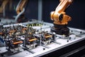 robotic hand assembling precision parts in assembly line