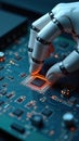 Robotic hand assembling a semiconductor on a circuit board