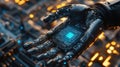 Robotic Hand Carefully Holding Advanced Microchip Technology