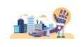 Robotic Hand and City, Illuminating Future Innovation, vector design Generative AI Royalty Free Stock Photo