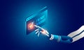 Robotic hand clicking on captcha 'I am not a robot '. Artificial