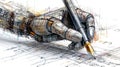 Robotic Hand Creates Abstract Art on Canvas Using Algorithmic Lines in a Modern Studio Setting