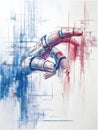 Robotic Hand Creates Abstract Canvas With Algorithmic Lines in a Modern Art Setting