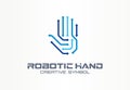 Robotic hand creative symbol concept. Digital technology, cyber security abstract business logo. VR touch, electronic