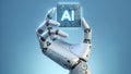 Robotic Hand Delicately Holding Glowing AI Microchip Royalty Free Stock Photo