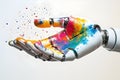 Artificial intelligence hand with colorful paint splashes abstract creative concept Royalty Free Stock Photo