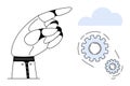 Robotic Hand Pointing to Cloud with Interacting Gears Symbolizing Automation and Technology Royalty Free Stock Photo