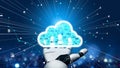 Futuristic Robot Hand Holding a Cloud Icon with Digital Connections and Technology Symbols Representing Data and Cloud Royalty Free Stock Photo