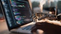 The robotic hand engaging with a laptop during software development process. AI generated image Royalty Free Stock Photo