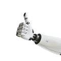 Robotic Hand Giving Thumbs Up Gesture with Visible Mechanical Joints on White Background artificial intelligence Royalty Free Stock Photo