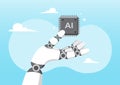 robotic hand hold processor chip with the word AI