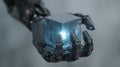 Robotic hand holding glowing cube technology artificial intelligence future innovation ai concept art Royalty Free Stock Photo