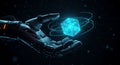 Cybernetic Hand Holding a Data Cube Royalty Free Stock Photo