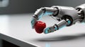 Robotic hand holding raspberry with precision grip, generative ai Royalty Free Stock Photo