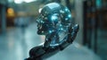 A robotic hand holds a glowing orb, symbolizing artificial intelligence and technological advancement