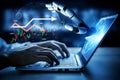 Robotic Hand Interacting with Computer Display, Stock Market Analytics, Digital Growth Trends, Artificial Intelligence Royalty Free Stock Photo