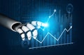 Robotic Hand Interacting with Data Graph and Visualizations in Digital Environment Representing Artificial Intelligence Royalty Free Stock Photo