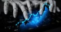 Robotic Hand Interacting with Digital Data Chart Representing Financial Market Trends and Stock Performance Analytics in Royalty Free Stock Photo
