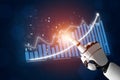 Robotic Hand Interacting with Digital Financial Chart on Futuristic Background Impute Royalty Free Stock Photo