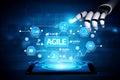 Robotic Hand Interacting with Digital Interface Representing Agile Methodologies, Scrum, Kanban, Solutions, and Risk Royalty Free Stock Photo
