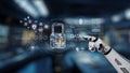 Robotic Hand Interacting with Digital Security Technologies in a Futuristic Data Protection Environment. Auvana Royalty Free Stock Photo