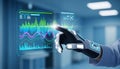 Robotic Hand Interacting with Futuristic Data. Royalty Free Stock Photo